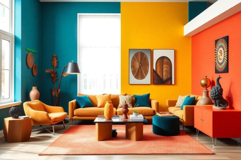 Couleurs audacieuses et objets atypiques pour moderniser sa salle de séjour